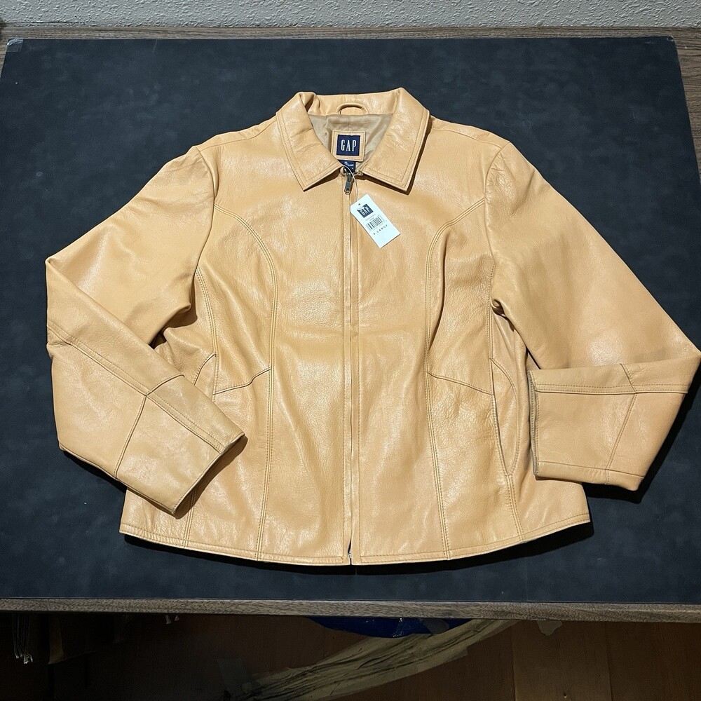 Gap Leather Jacket Vintage 1999 Y2K Peach Orange Deadstock Dyed Trucker Rockstar